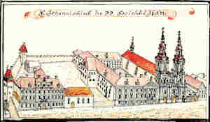 S. Johannis Kirch der PP. Societate Jesu - Klasztor i kościół Jezuitów, widok z lotu ptaka